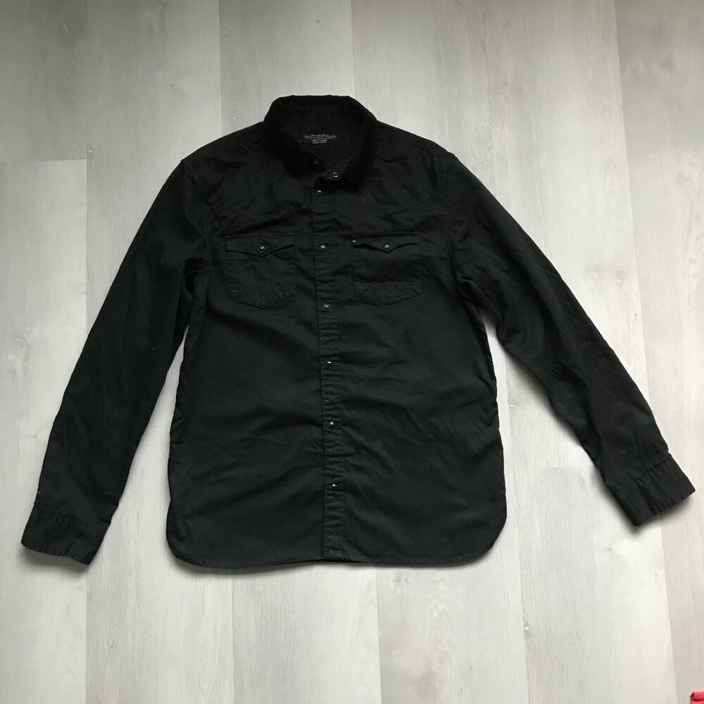 ALLSAINTS MESQUITE SHIRT PEARL SNAP BUTTON DOWN BLACK LONG SLEEVE XL